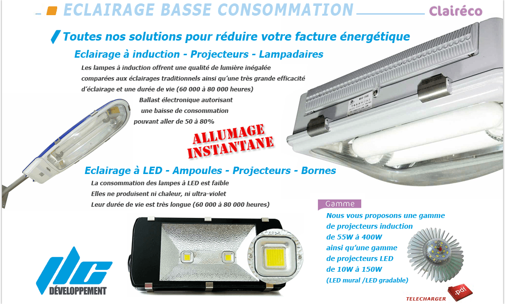 Eclairage basse consommation LED induction Claireco Fermequip Morlaix